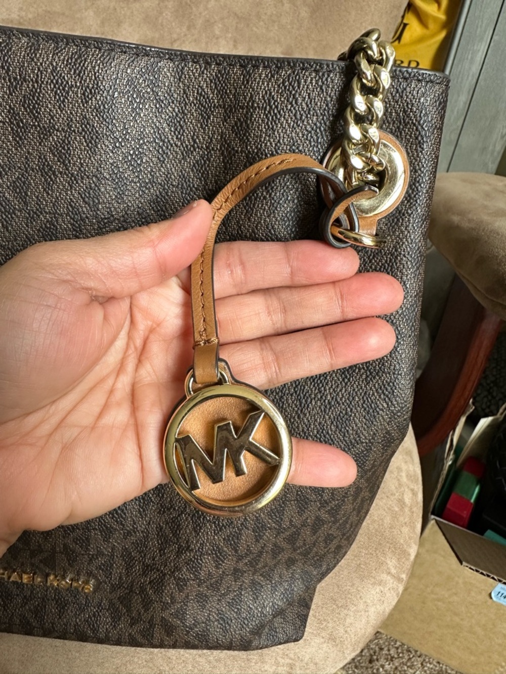 Michael Kors Jet Set Logo Chain Shoulder Bag Brown Coated Canvas Good Condition - Picture 9 of 15